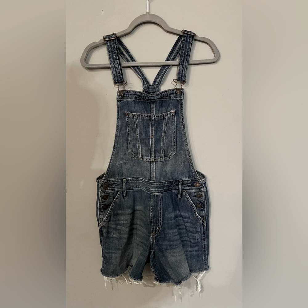 Casual Distressed Denim Short Overalls - Blue